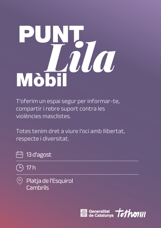 Cambrils acollirà un Punt Lila Itinerant el 13 d’agost a la platja de l’Esquirol.