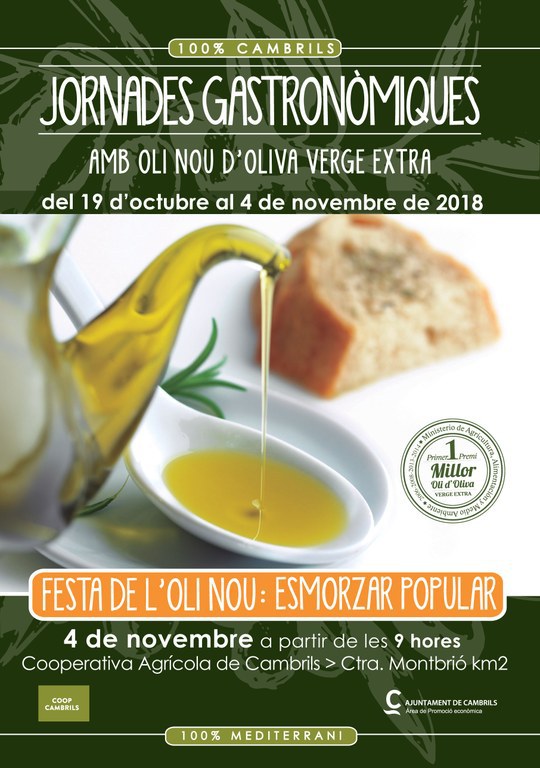 Cambrils dóna la benvinguda a l’oli nou d’oliva verge extra Mestral de la Cooperativa Agrícola.