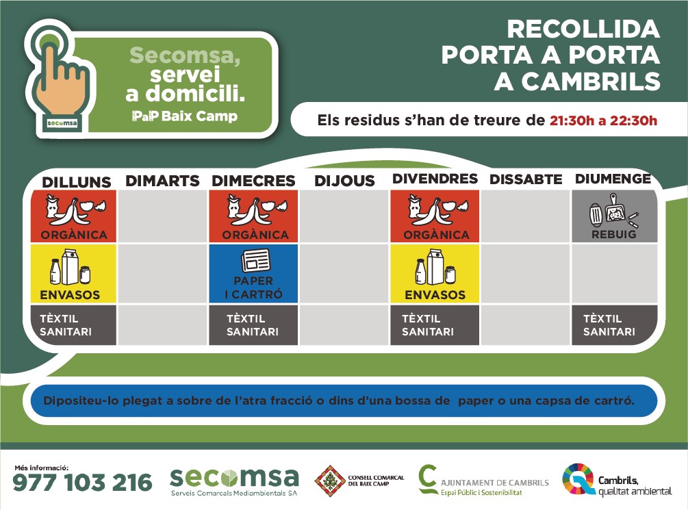 Calendari de recollida de Mas d'en Bosch, Tallats, Castell i Jardins