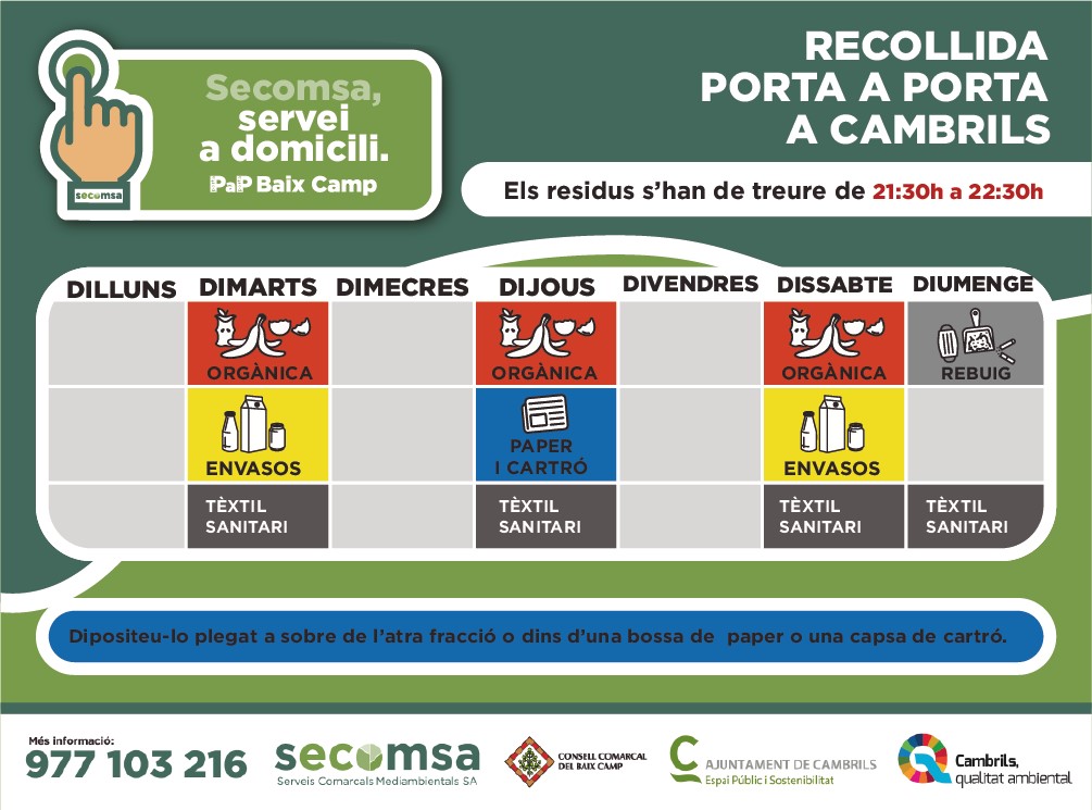 Calendari de recollida de Molí de la Torre i Ametllers