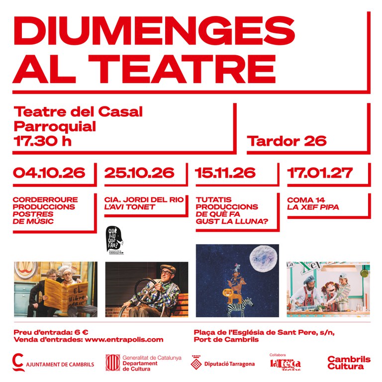 El cicle “Diumenges al teatre” de Cambrils explora la gastronomia i les relacions intergeneracionals.