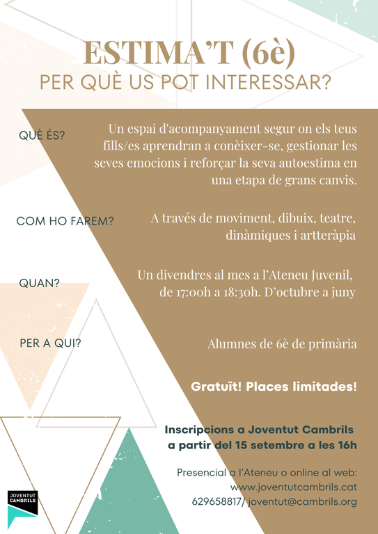 L’Ajuntament de Cambrils impulsa un projecte de benestar emocional per a infants de 6è de primària.