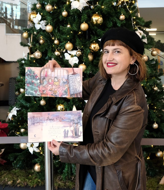 L’artista Queralt Osorio il·lustra la felicitació de Nadal de l’Ajuntament de Cambrils.