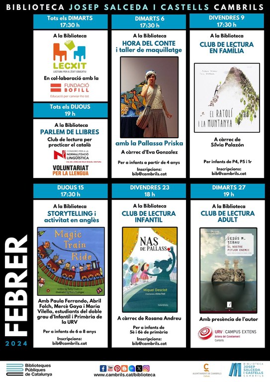 La biblioteca de Cambrils programa contes en anglès, la pallassa Priska i una tertúlia literària.