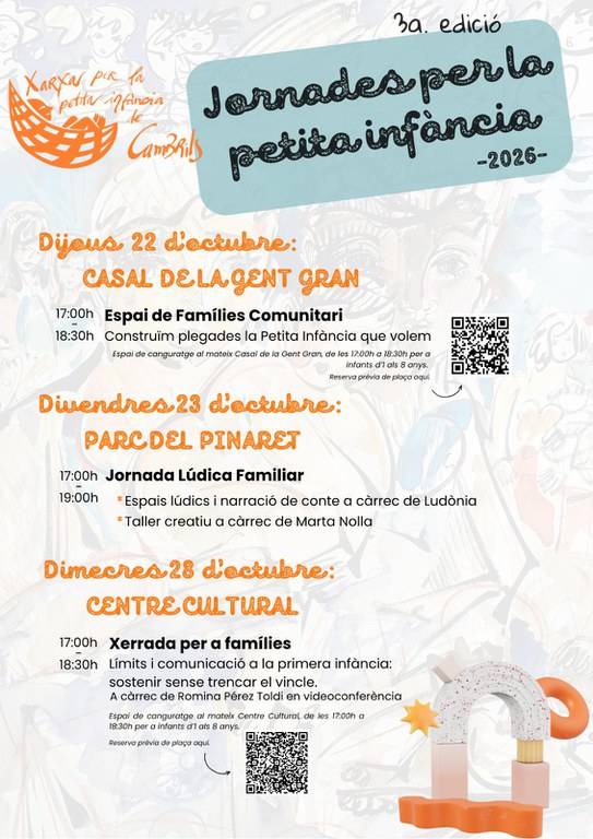 Les Jornades de la Petita Infància de Cambrils se celebraran els dies 22, 23 i 28 d’octubre.