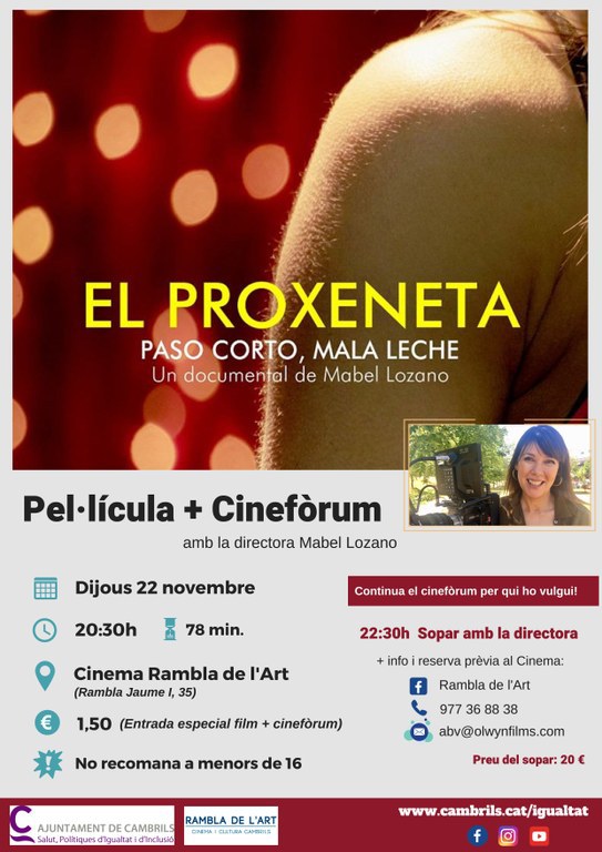 Les jornades per als Bons Tractes de Cambrils continuen amb el film “El proxeneta” i  un debat amb la directora .