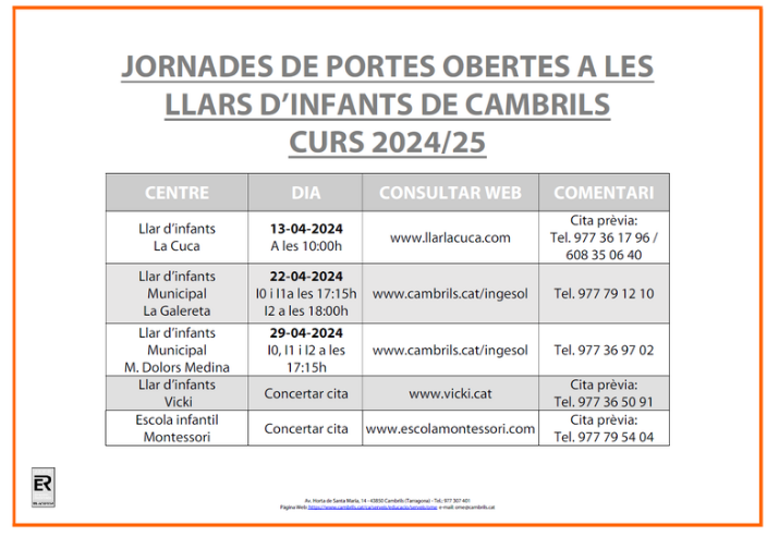Horaris de les jornades de portes obertes