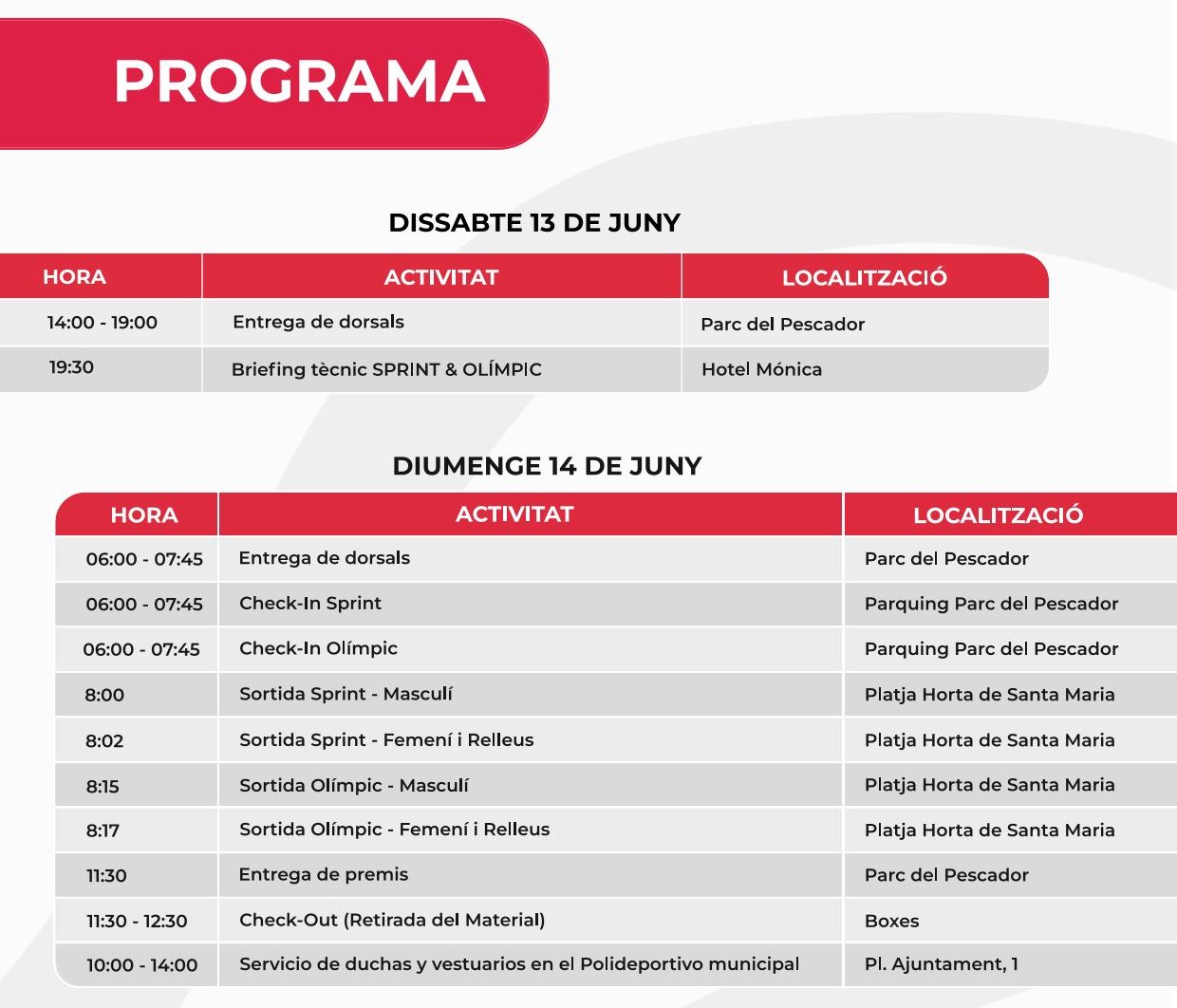 Programa del Triatló