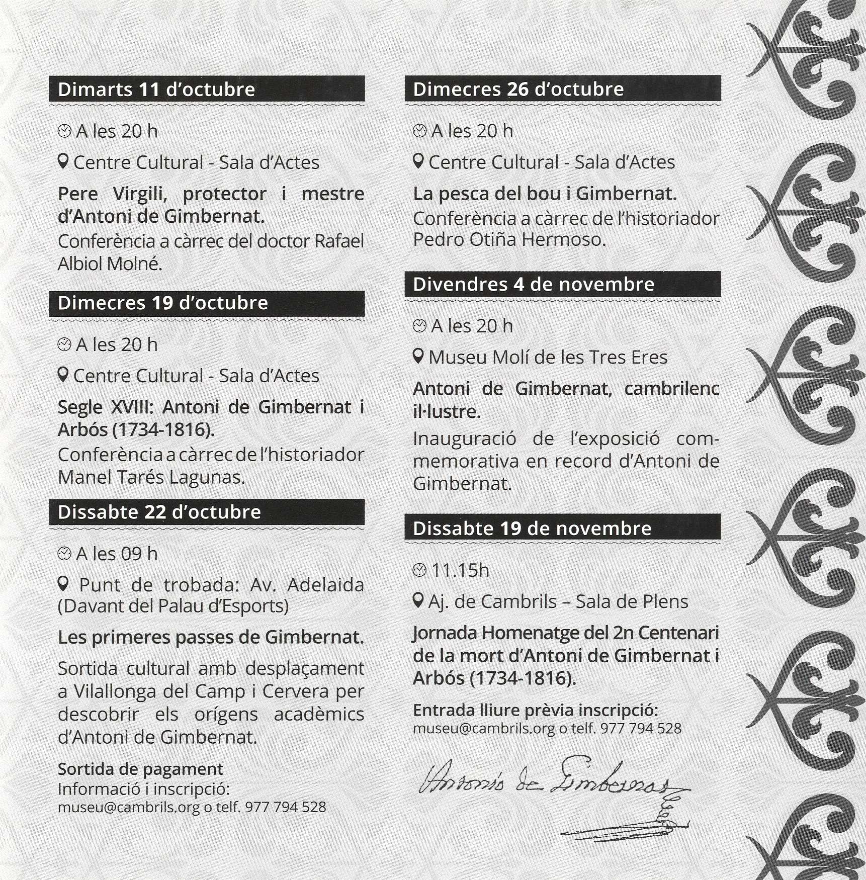 Programa actes XIè Cicle de Memòria de Tardor