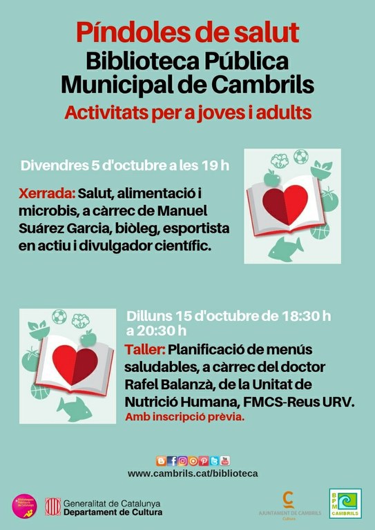 La Biblioteca de Cambrils acull una xerrada i un taller per fomentar els hàbits saludables.