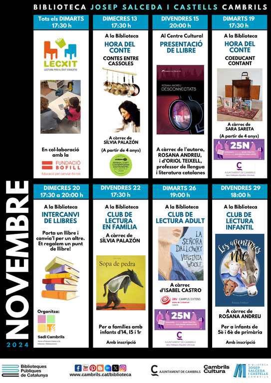 La Biblioteca de Cambrils programa vuit activitats aquest novembre.