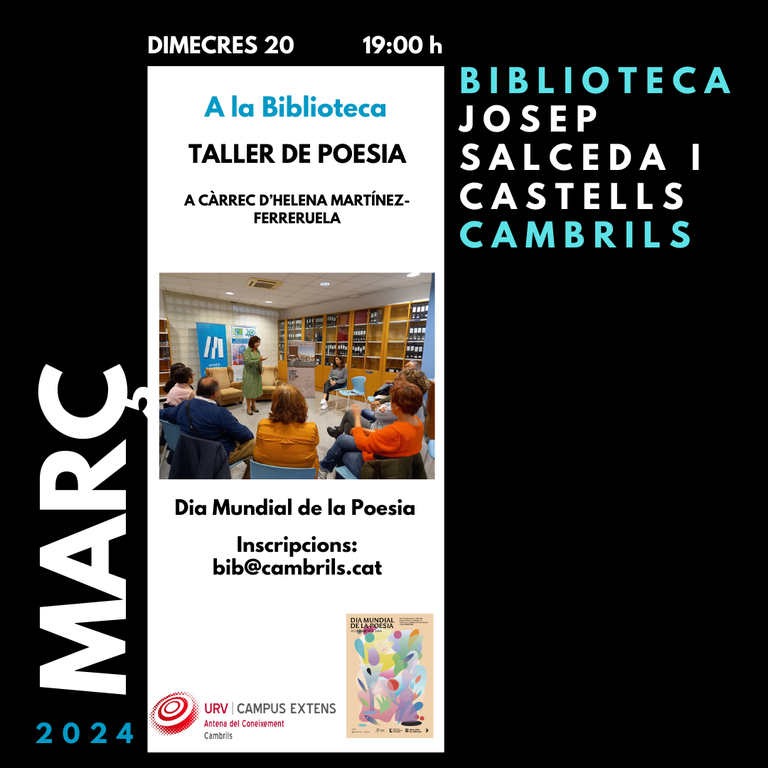 La filòloga Helena Martínez Ferreruela farà una tertúlia sobre poesia a la Biblioteca de Cambrils.
