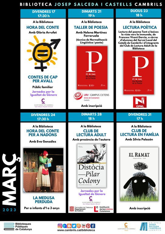 La programació del març de la biblioteca de Cambrils proposa poesia i contes  per la igualtat.