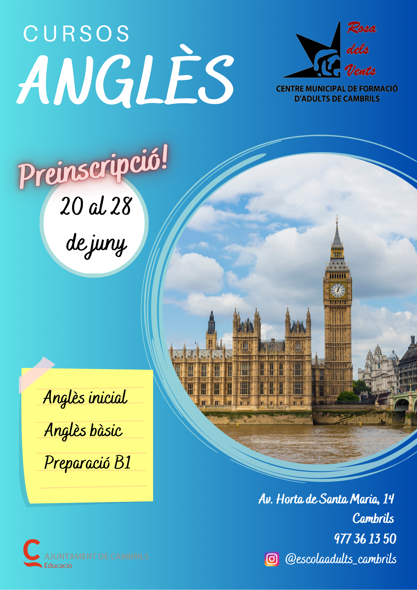 Cartell dels cursos de Llengua Anglesa