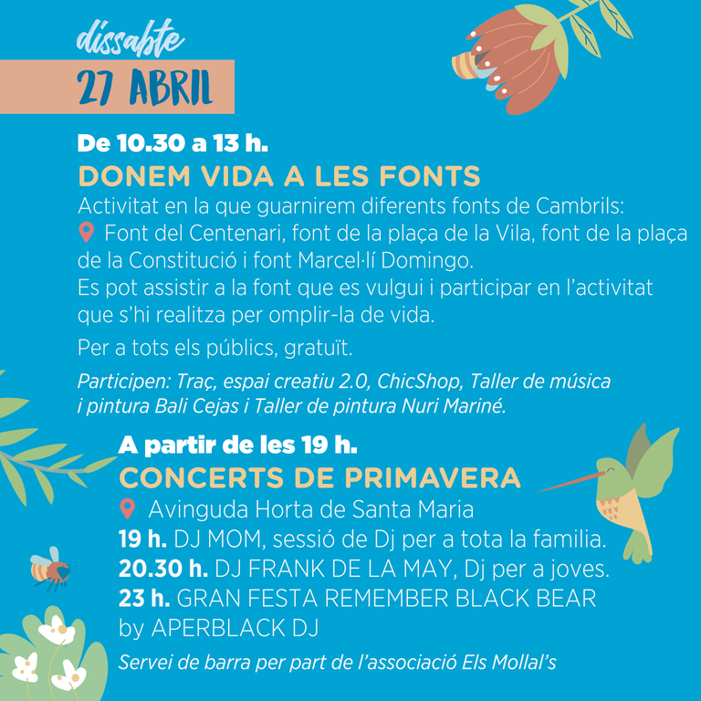 DISSABTE 27 D'ABRIL FESTA DE LA PRIMAVERA