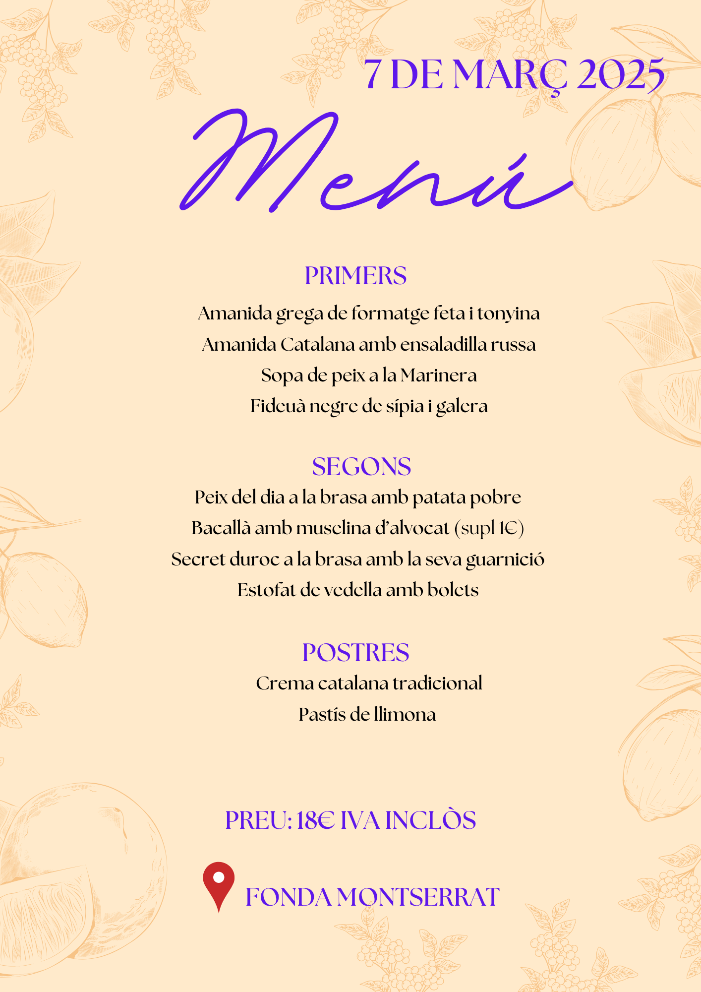 DINAR 7M Amb motiu del Dia Internacional de les Dones- Menu