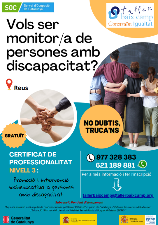 CURS GRATUÏT: MONITOR/A DE PERSONES AMB DISCAPACITAT.