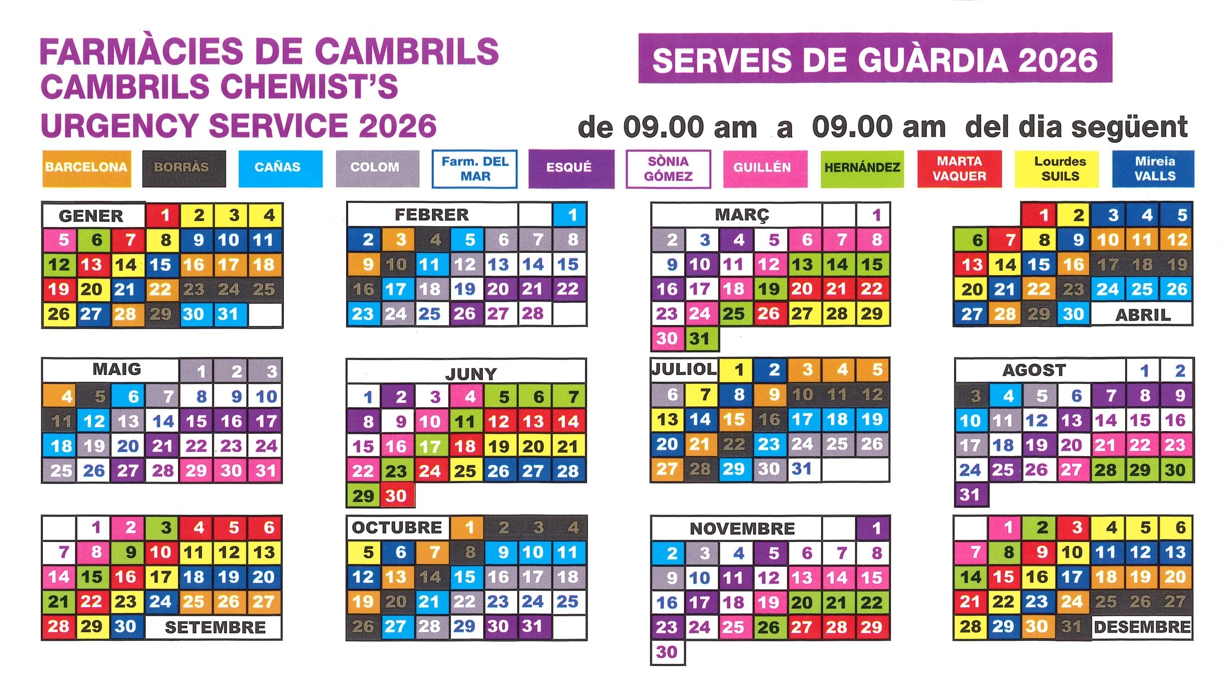 Calendari farmàcies 2026